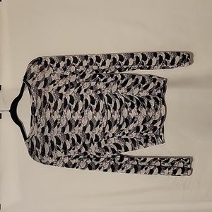 🌴 Kenneth Cole Top Blouse Semi Sheer Long Sleeve Black and White Size Large